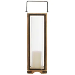 Lanterns-Kirkland's Home Mango Wood Frame Lantern, 31 In. Brown