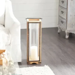 Lanterns-Kirkland's Home Mango Wood Frame Lantern, 31 In. Brown