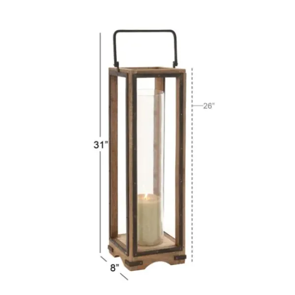 Lanterns-Kirkland's Home Mango Wood Frame Lantern, 31 In. Brown