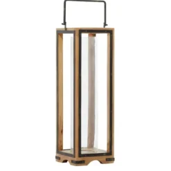 Lanterns-Kirkland's Home Mango Wood Frame Lantern, 31 In. Brown