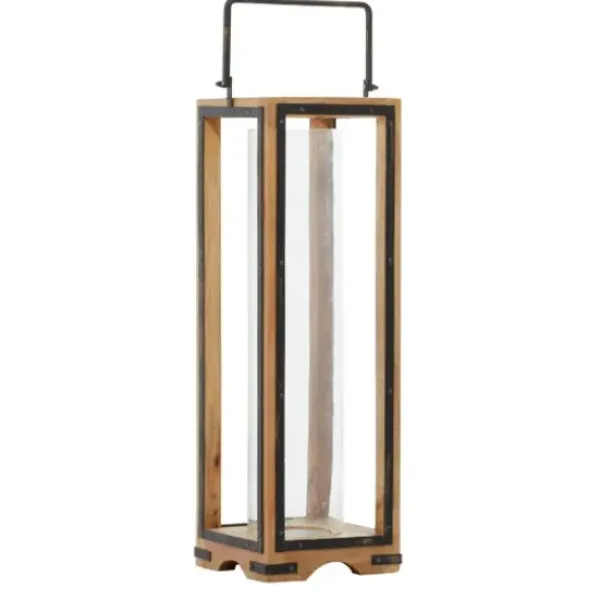 Lanterns-Kirkland's Home Mango Wood Frame Lantern, 31 In. Brown