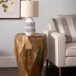 Accent & End Tables-Kirkland's Home Mango Wood Hexagon Side Table Tan