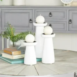 Candle Holders-Kirkland's Home Mango Wood 3-Pc. Pillar Candle Holder Set White