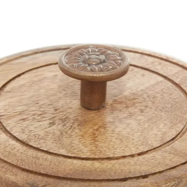 Decorative Accents-Kirkland's Home Mango Wood Square Handled Tabletop Clock Brown