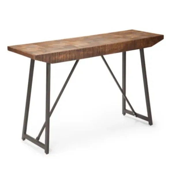 Console Tables-Kirkland's Home Mango Wood Willow Parquet Sofa Table Tan
