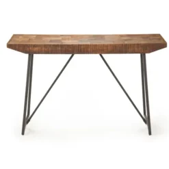 Console Tables-Kirkland's Home Mango Wood Willow Parquet Sofa Table Tan