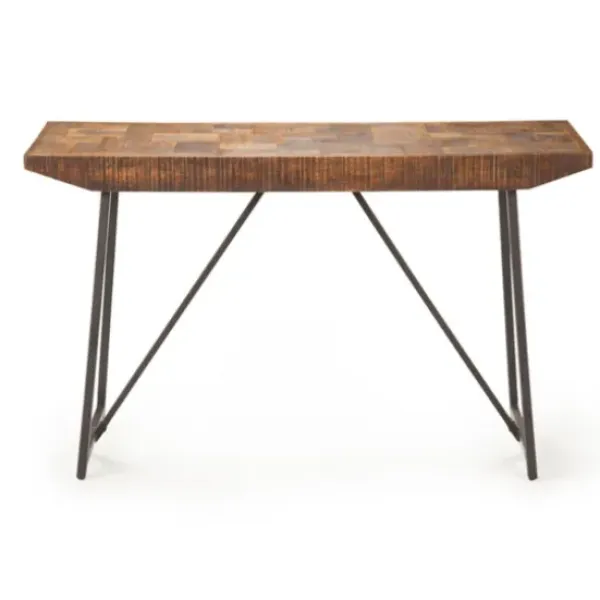 Console Tables-Kirkland's Home Mango Wood Willow Parquet Sofa Table Tan