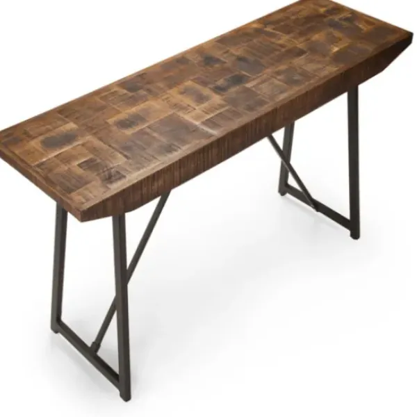 Console Tables-Kirkland's Home Mango Wood Willow Parquet Sofa Table Tan
