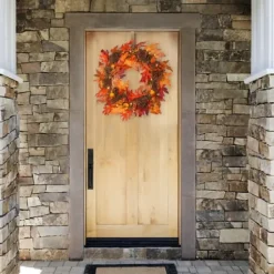 Wreaths-Kirkland's Home Maple Berry Pinecone Pre-Lit Harvest Wreath Orange/Brown