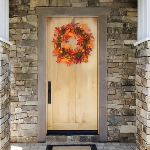 Wreaths-Kirkland's Home Maple Berry Pinecone Pre-Lit Harvest Wreath Orange/Brown