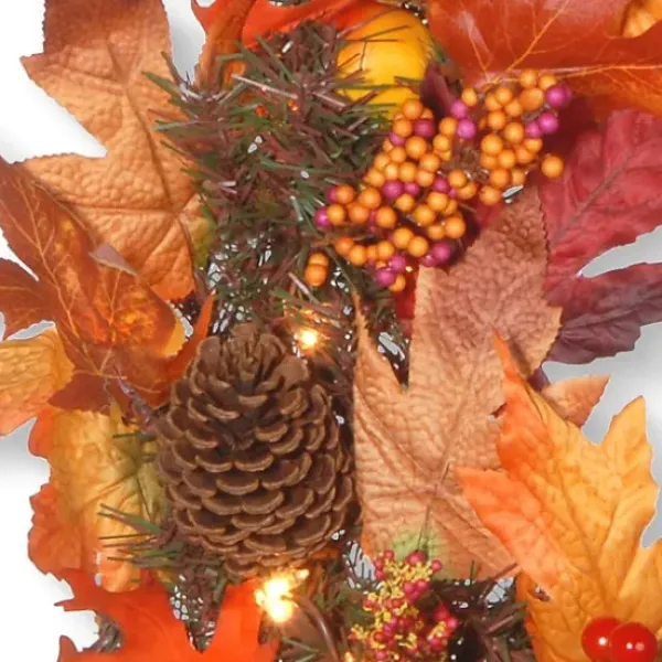 Wreaths-Kirkland's Home Maple Berry Pinecone Pre-Lit Harvest Wreath Orange/Brown