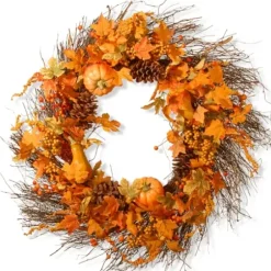 Wreaths-Kirkland's Home Maple Leaf Branch Wreath Orange
