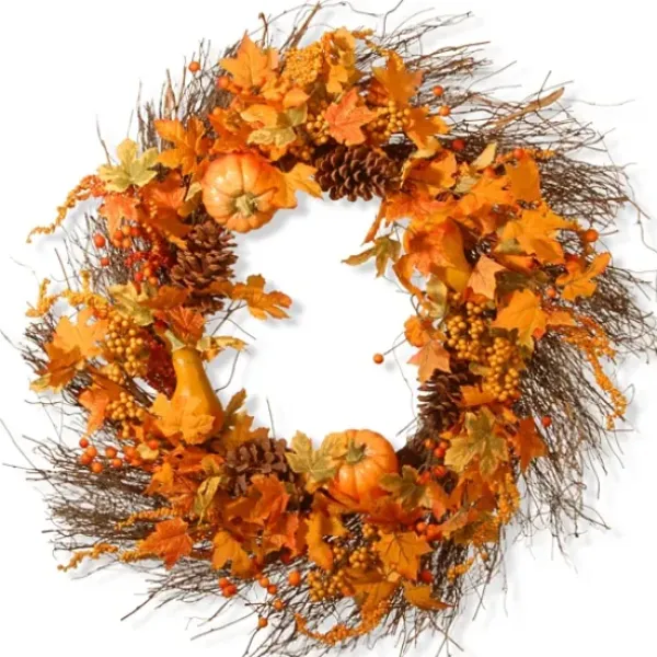 Wreaths-Kirkland's Home Maple Leaf Branch Wreath Orange