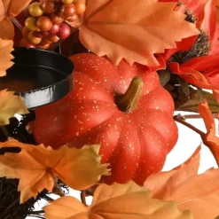 Arrangements & Greenery-Kirkland's Home Maple Leaf Candleholder Centerpiece Orange/Black
