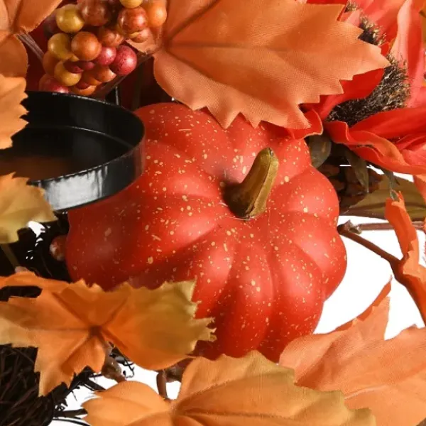Arrangements & Greenery-Kirkland's Home Maple Leaf Candleholder Centerpiece Orange/Black