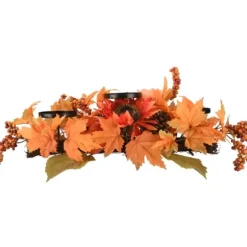 Arrangements & Greenery-Kirkland's Home Maple Leaf Candleholder Centerpiece Orange/Black