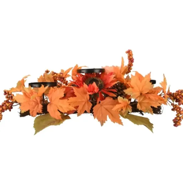 Arrangements & Greenery-Kirkland's Home Maple Leaf Candleholder Centerpiece Orange/Black