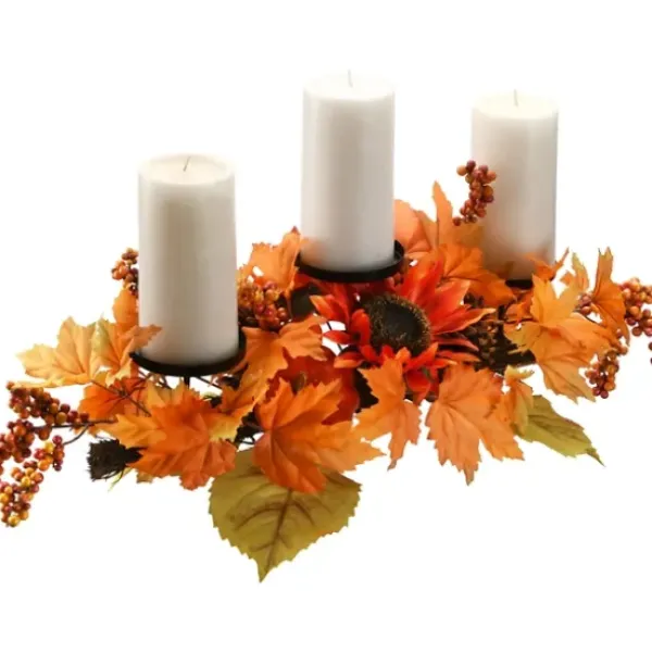 Arrangements & Greenery-Kirkland's Home Maple Leaf Candleholder Centerpiece Orange/Black