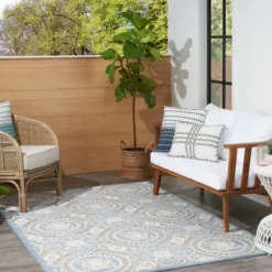 Outdoor Rugs-Kirkland's Home Mara Floral Blossom Indoor/Outdoor Area Rug, 5X7 Gray/White/Multi
