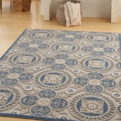 Outdoor Rugs-Kirkland's Home Mara Floral Blossom Indoor/Outdoor Area Rug, 5X7 Gray/White/Multi