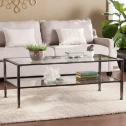 Coffee Tables-Kirkland's Home Mara Glass And Metal Coffee Table Black