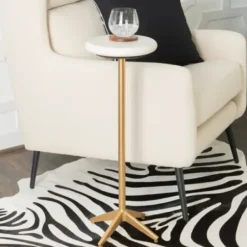 Accent & End Tables-Kirkland's Home Marble And Gold Base Cocktail Table White