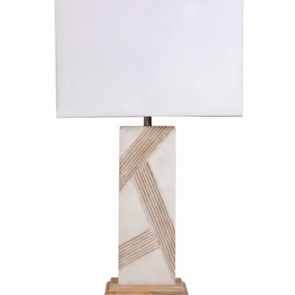 Table Lamps-Kirkland's Home Marble Carved Lines Table Lamp White