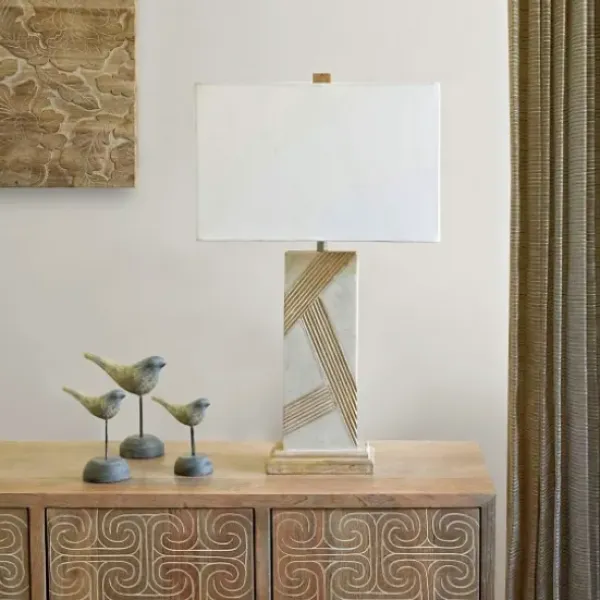 Table Lamps-Kirkland's Home Marble Carved Lines Table Lamp White
