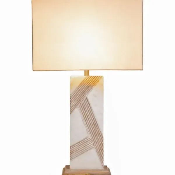Table Lamps-Kirkland's Home Marble Carved Lines Table Lamp White