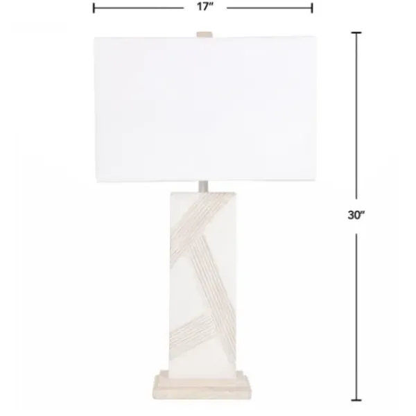 Table Lamps-Kirkland's Home Marble Carved Lines Table Lamp White