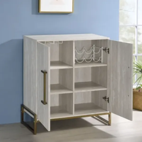Cabinets & Sideboards-Kirkland's Home Marble Finish Gold Handle Storage Cabinet