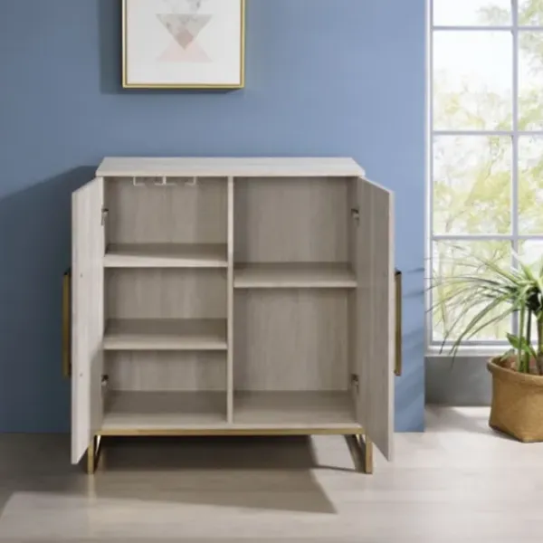 Cabinets & Sideboards-Kirkland's Home Marble Finish Gold Handle Storage Cabinet