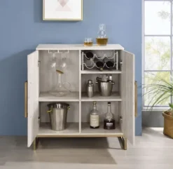 Cabinets & Sideboards-Kirkland's Home Marble Finish Gold Handle Storage Cabinet