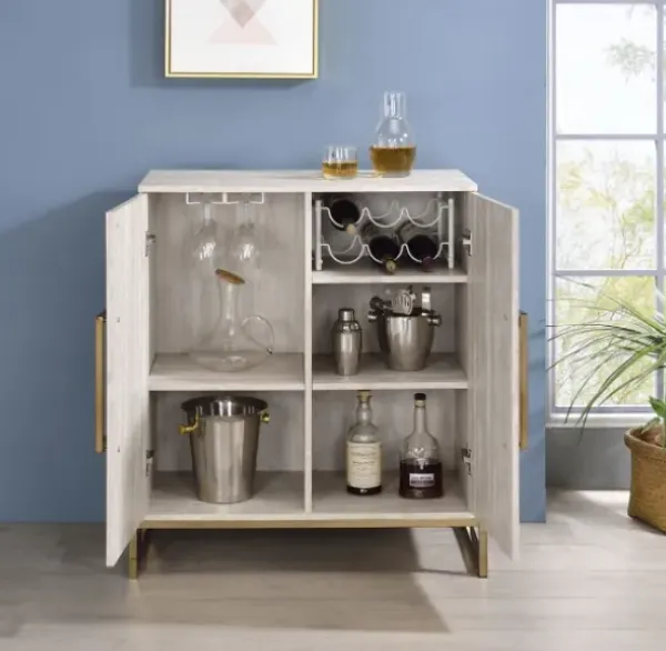 Cabinets & Sideboards-Kirkland's Home Marble Finish Gold Handle Storage Cabinet