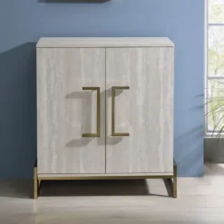 Cabinets & Sideboards-Kirkland's Home Marble Finish Gold Handle Storage Cabinet
