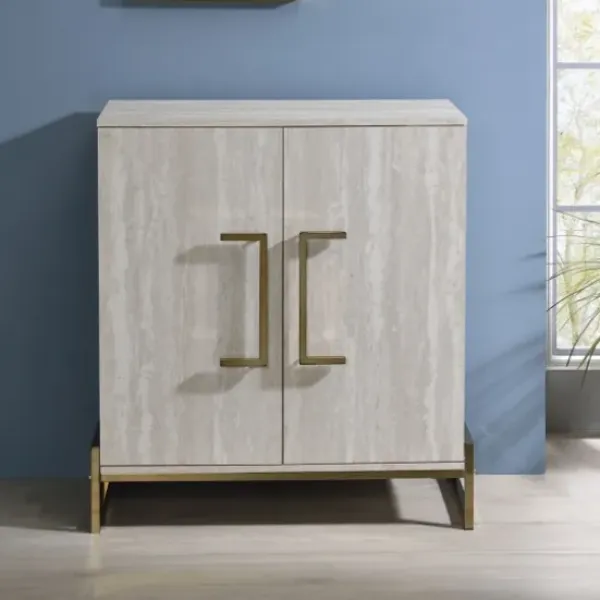 Cabinets & Sideboards-Kirkland's Home Marble Finish Gold Handle Storage Cabinet