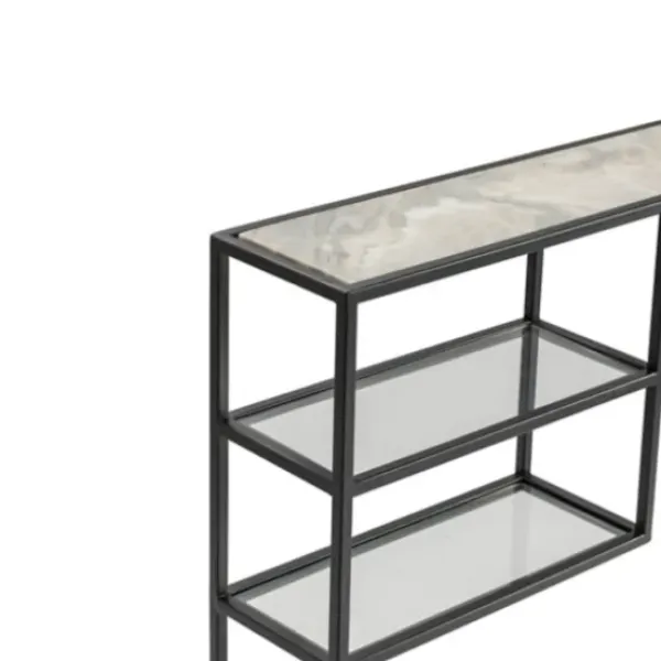Console Tables-Kirkland's Home Marble Top Black Metal Console Table Black/White