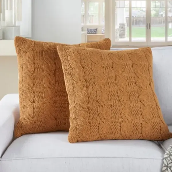 Pillows-Kirkland's Home Marigold Cable Knit Throw Pillows, Set Of 2 Orange