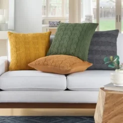 Pillows-Kirkland's Home Marigold Cable Knit Throw Pillows, Set Of 2 Orange