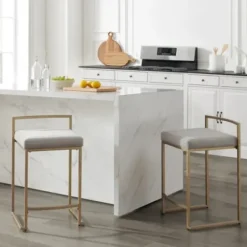 Bar Stools & Counter Height Stools-Kirkland's Home Marley And Gold Counter Stools, Set Of 2 Gray