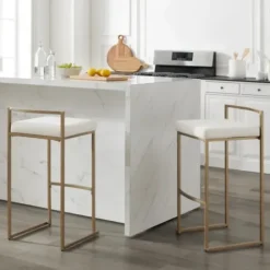 Bar Stools & Counter Height Stools-Kirkland's Home Marley Cream And Gold Bar Stools, Set Of 2 White