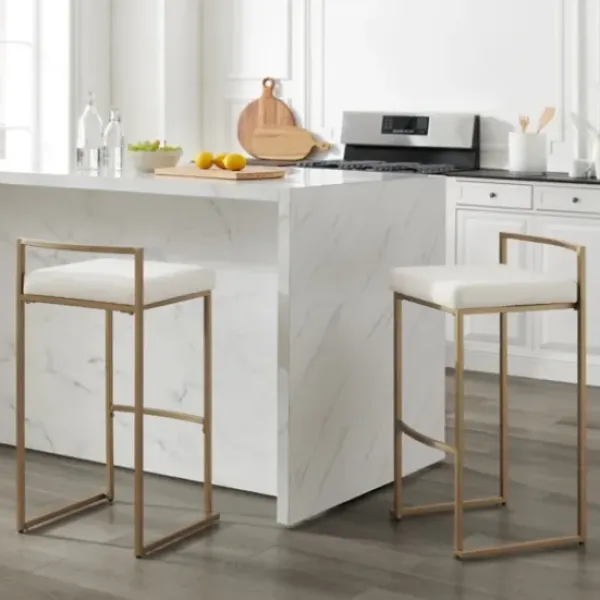 Bar Stools & Counter Height Stools-Kirkland's Home Marley Cream And Gold Bar Stools, Set Of 2 White