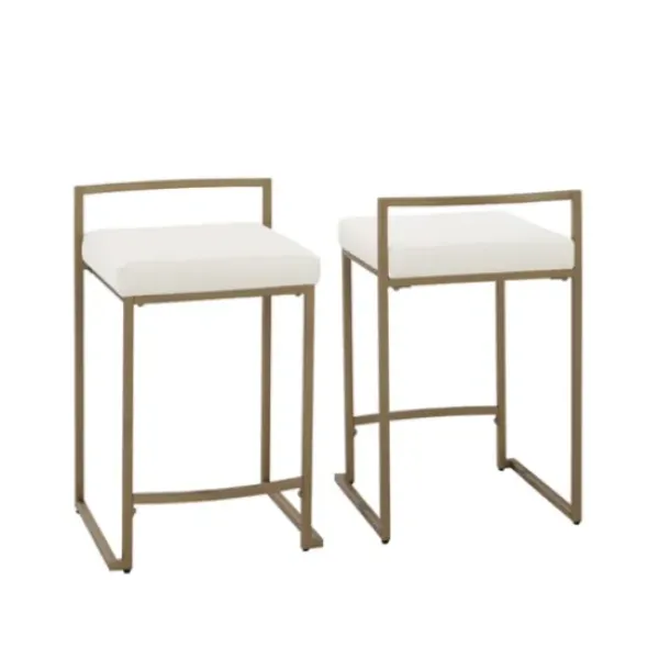 Bar Stools & Counter Height Stools-Kirkland's Home Marley Cream And Gold Counter Stools, Set Of 2 White