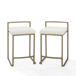Bar Stools & Counter Height Stools-Kirkland's Home Marley Cream And Gold Counter Stools, Set Of 2 White