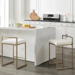 Bar Stools & Counter Height Stools-Kirkland's Home Marley Cream And Gold Counter Stools, Set Of 2 White