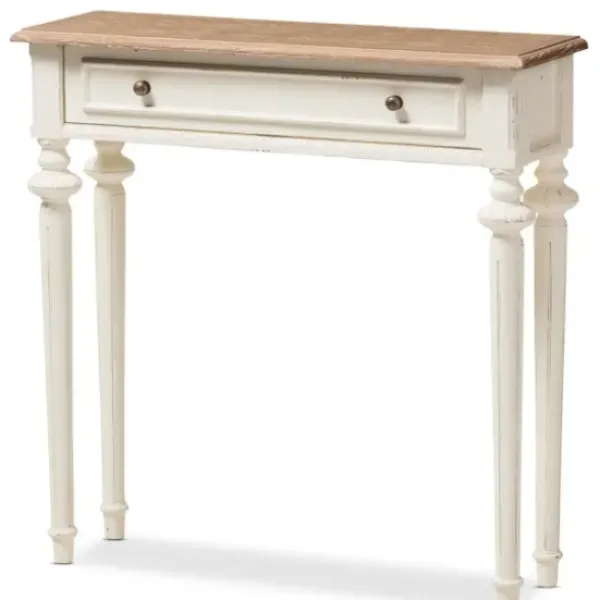 Console Tables-Kirkland's Home Marquetterie Whitewashed Oak Top Console Table
