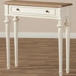 Console Tables-Kirkland's Home Marquetterie Whitewashed Oak Top Console Table
