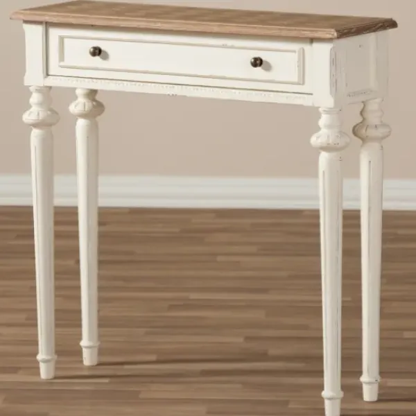Console Tables-Kirkland's Home Marquetterie Whitewashed Oak Top Console Table