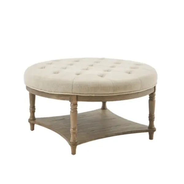Benches & Ottomans-Kirkland's Home Martha Stewart Round Cream Ottoman With Shelf Ivory