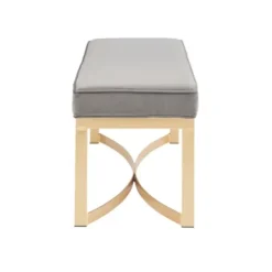 Entryway Furniture-Kirkland's Home Martha Stewart Upholstered Gold Metal Base Bench Gray